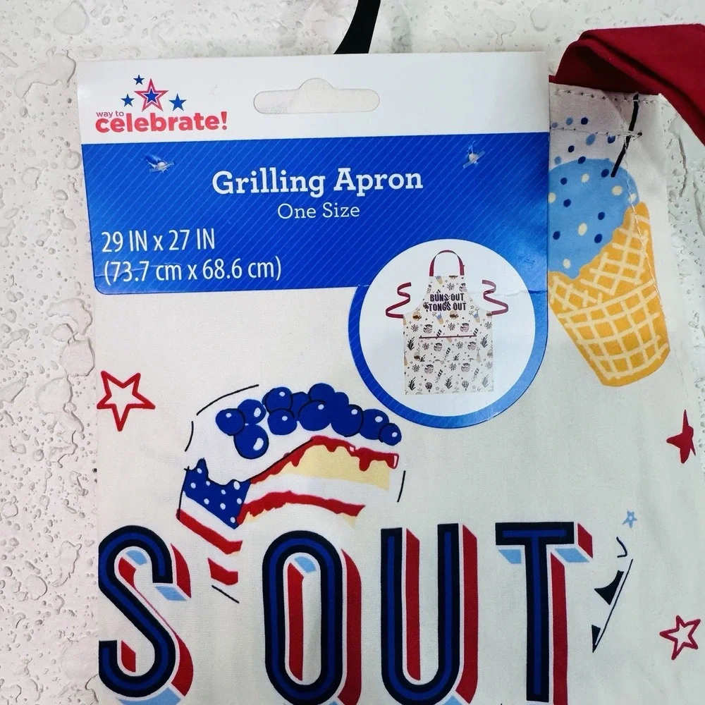Patriotic Food Fireworks Grilling Apron Celebrate Buns Out Tongs Out 29x27
